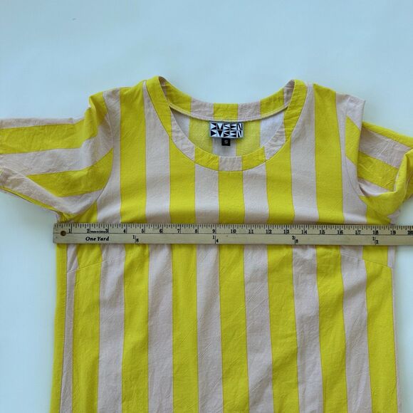 Dusen Dusen Womens Stripe Print Short Sleeve Shift Pocket Dress Yellow Small - Picture 3 of 6